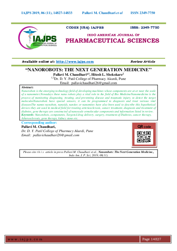 PDF) Nanorobots: The Next Generation Medicine