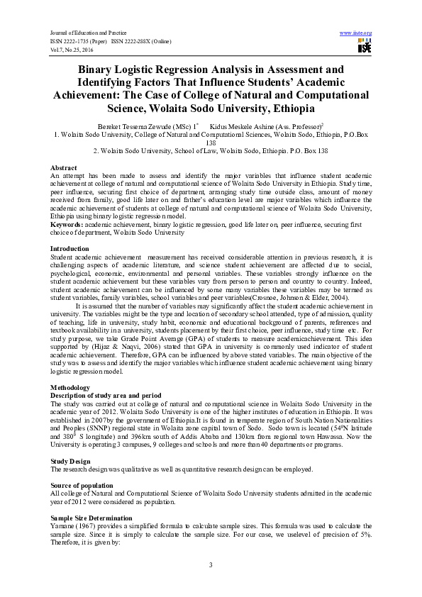 (PDF) Binary Logistic Regression Analysis in Assessment and Identifying ...