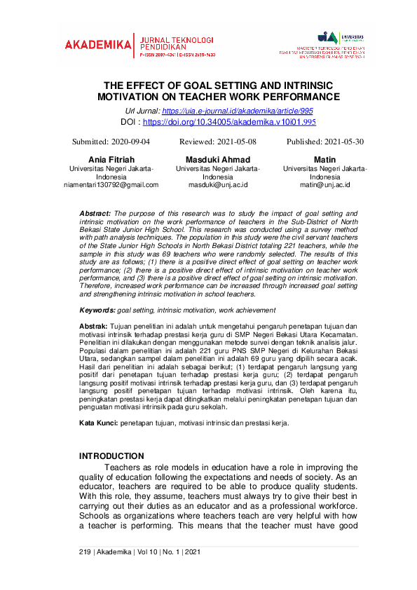 (PDF) The Effect of Goal Setting and Intrinsic Motivation on Teacher ...