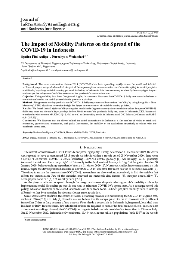 (PDF) The Impact of Mobility Patterns on the Spread of the COVID-19 in ...