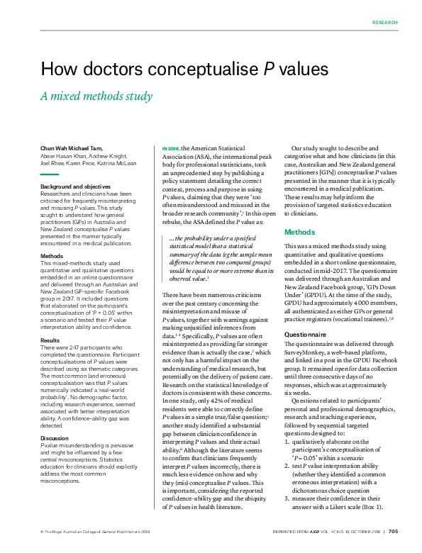 (PDF) How doctors conceptualise P values: A mixed methods study