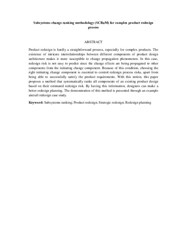 (PDF) Subsystems Change Ranking Methodology (SCRaM) for Complex Product ...