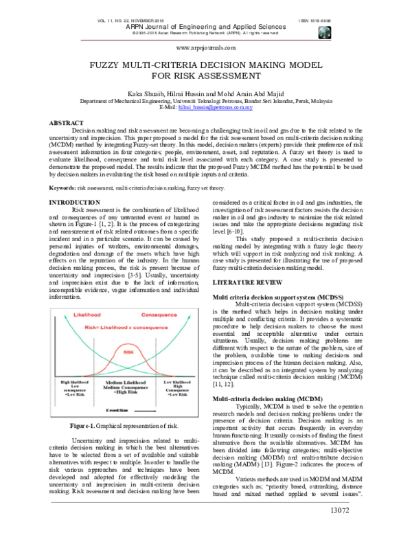 (PDF) Fuzzy Multi-Criteria Decision Making Model for Risk Assessment