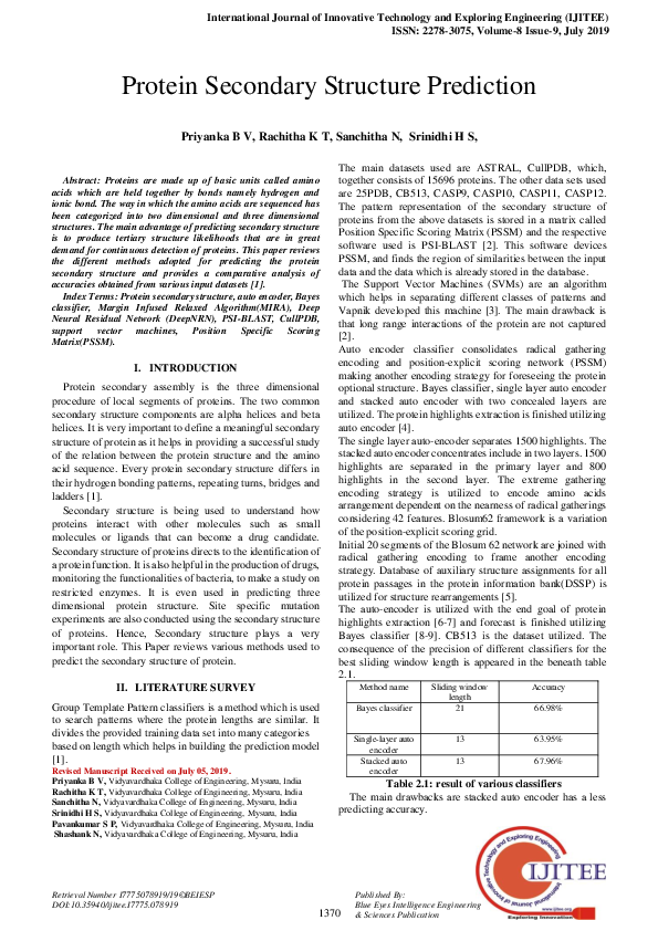 (PDF) Protein Secondary Structure Prediction