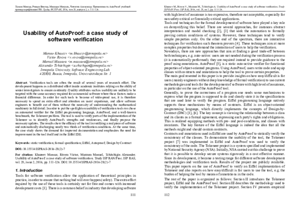 (PDF) Usability of AutoProof: a case study of software verification