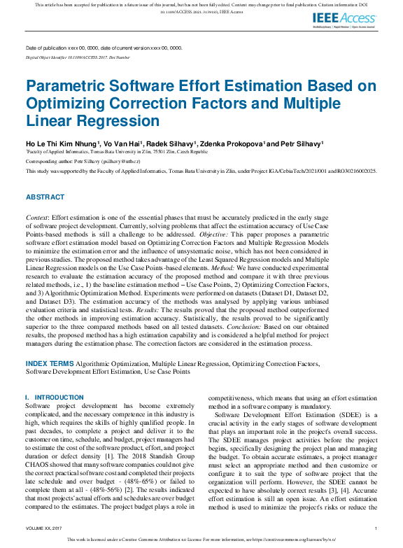 (PDF) Parametric Software Effort Estimation Based on Optimizing ...