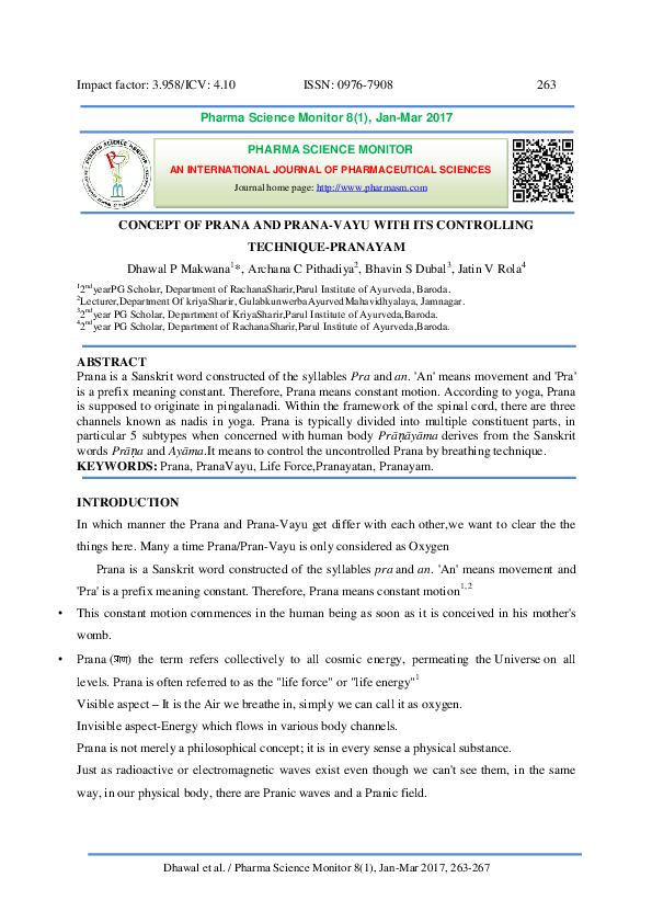 (PDF) Concept of Prana and Prana-Vayu with Its Controlling Technique ...