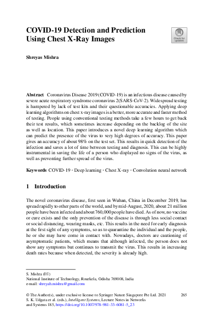 (PDF) COVID-19 Detection and Prediction Using Chest X-Ray Images