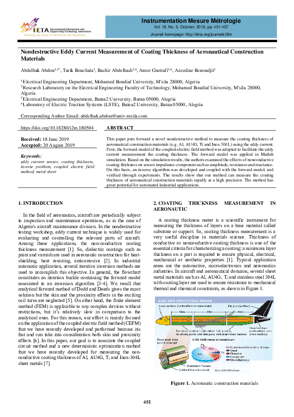 (PDF) Nondestructive Eddy Current Measurement of Coating Thickness of ...