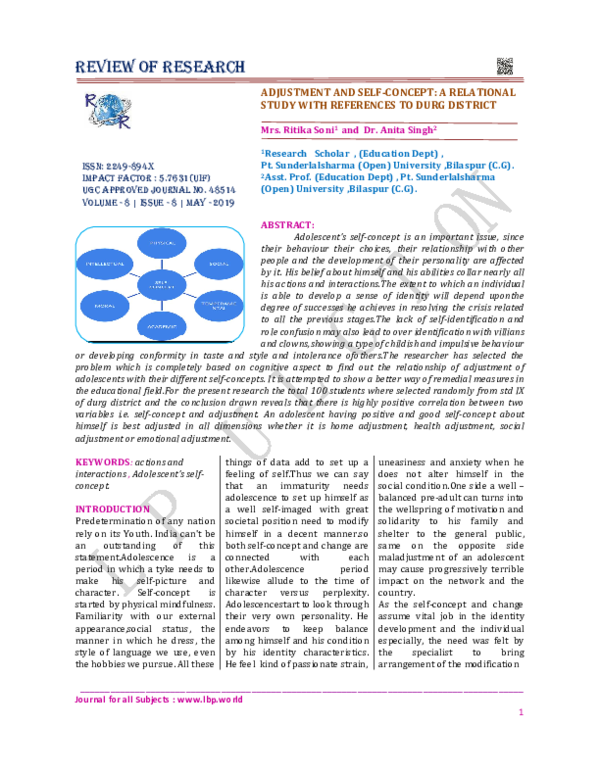 (PDF) Adjustment and Self-Concept : A Relational Study with References ...