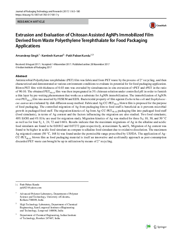 (PDF) Extrusion and Evaluation of Chitosan Assisted AgNPs Immobilized ...