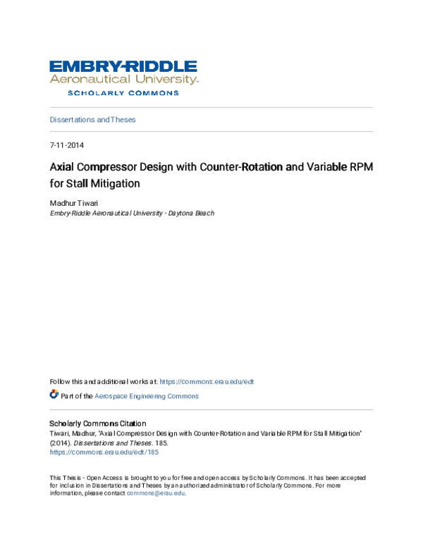 (PDF) Axial Compressor Design with Counter-Rotation and Variable RPM ...