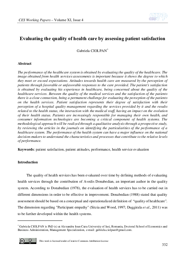 (PDF) Evaluating the quality of health care by assessing patient ...