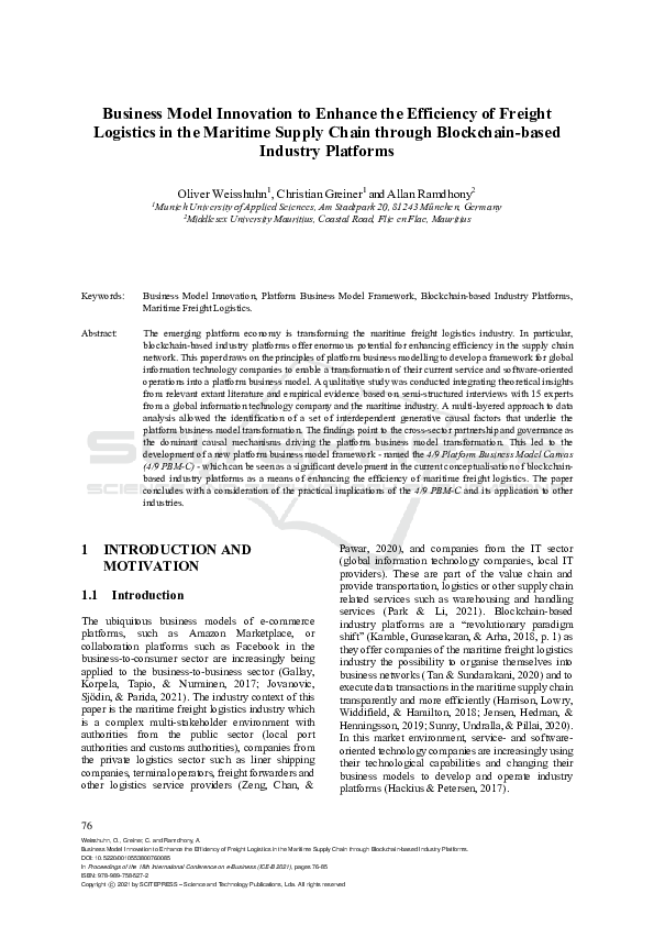(PDF) Business Model Innovation to Enhance the Efficiency of Freight ...