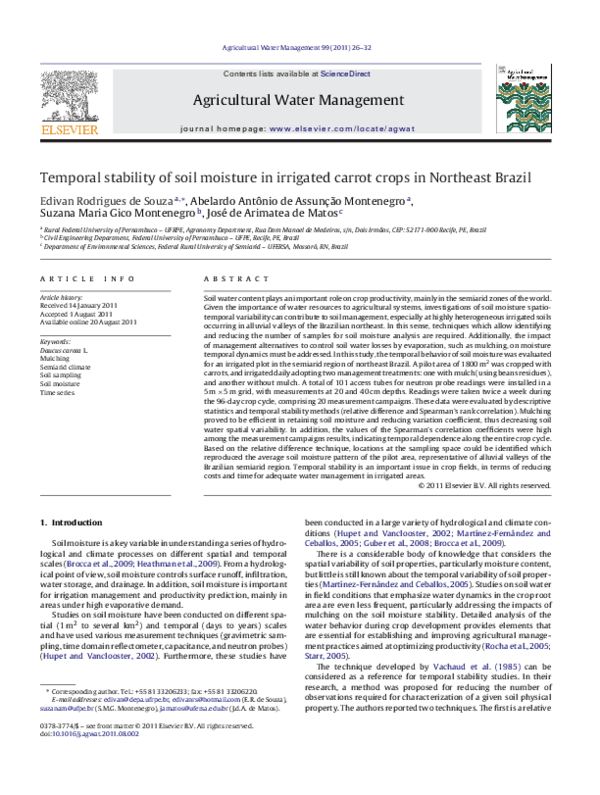 (PDF) Temporal stability of soil moisture in irrigated carrot crops in ...