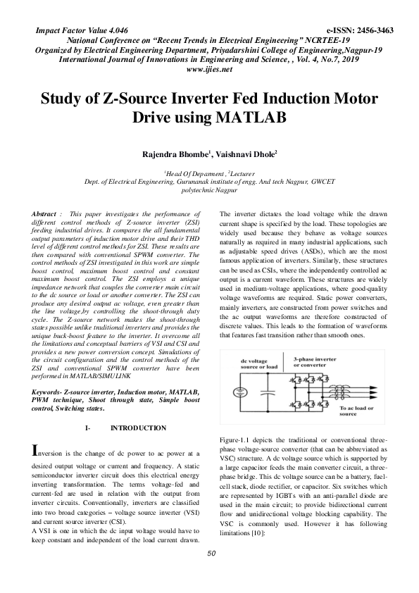 (PDF) Study of Z-Source Inverter Fed Induction Motor Drive using MATLAB