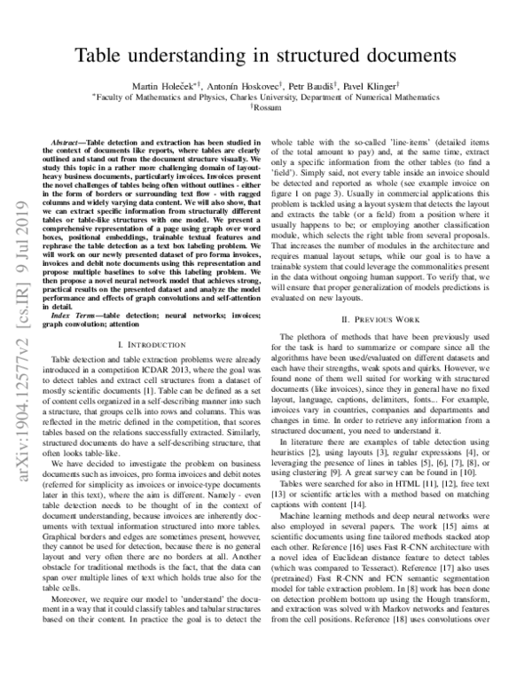 (PDF) Table understanding in structured documents