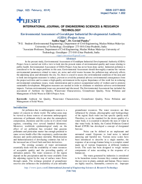 (PDF) TECHNOLOGY Environmental Assessment of Gorakhpur Industrial ...