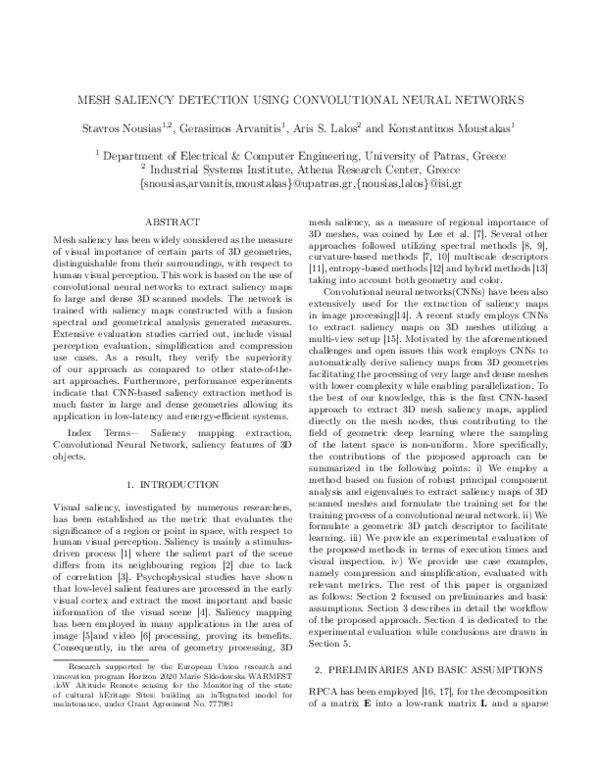 (PDF) Mesh Saliency Detection Using Convolutional Neural Networks