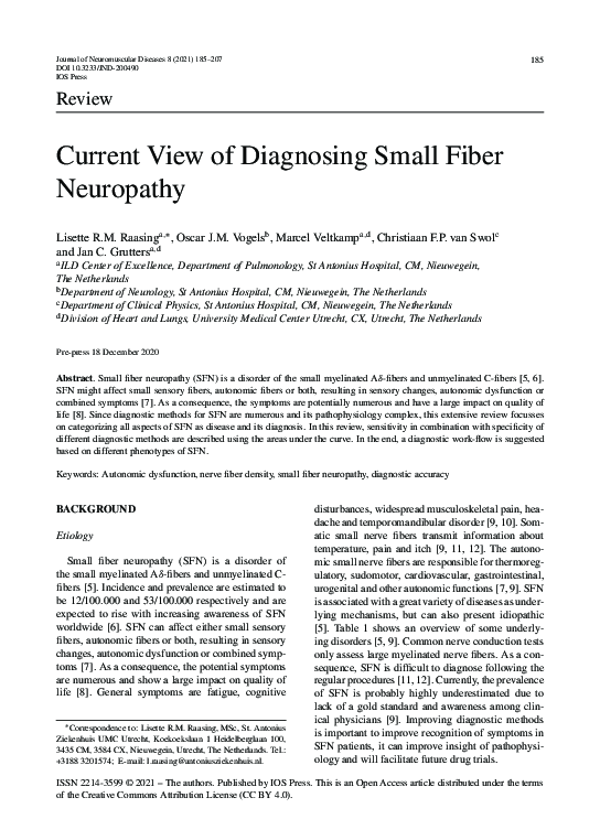 (PDF) Current View of Diagnosing Small Fiber Neuropathy