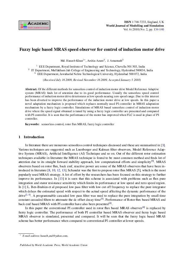 (PDF) Fuzzy logic based MRAS speed observer for control of induction ...