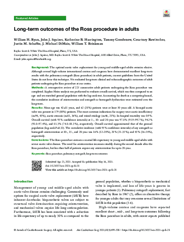 (PDF) Long-term outcomes of the Ross procedure in adults