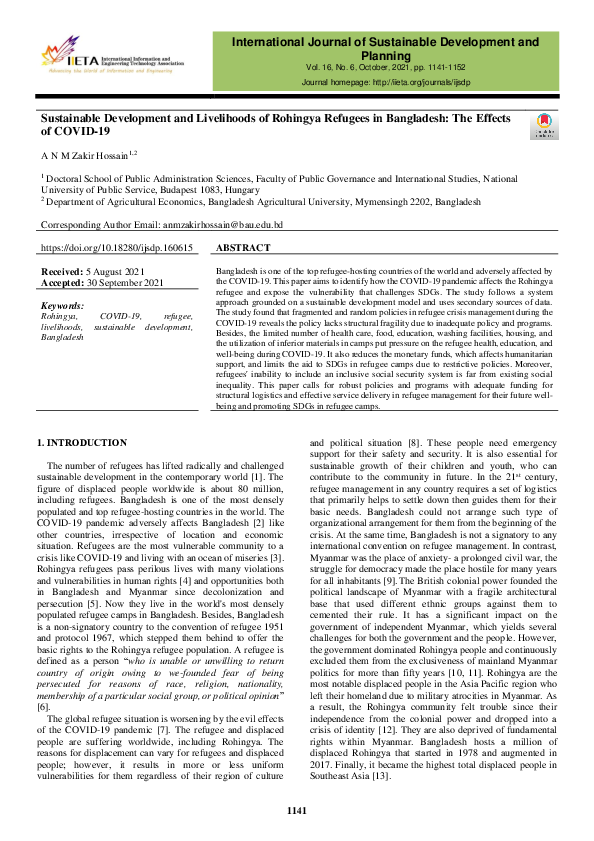 (PDF) Sustainable Development and Livelihoods of Rohingya Refugees in ...