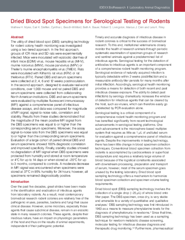 (PDF) Dried Blood Spot Specimens for Serological Testing of Rodents