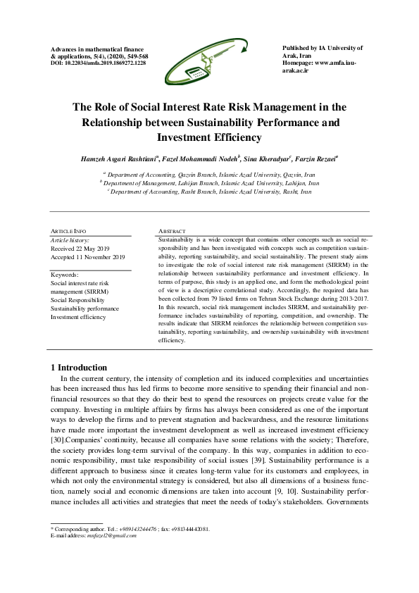 (PDF) The Role of Social Interest Rate Risk Management in the ...