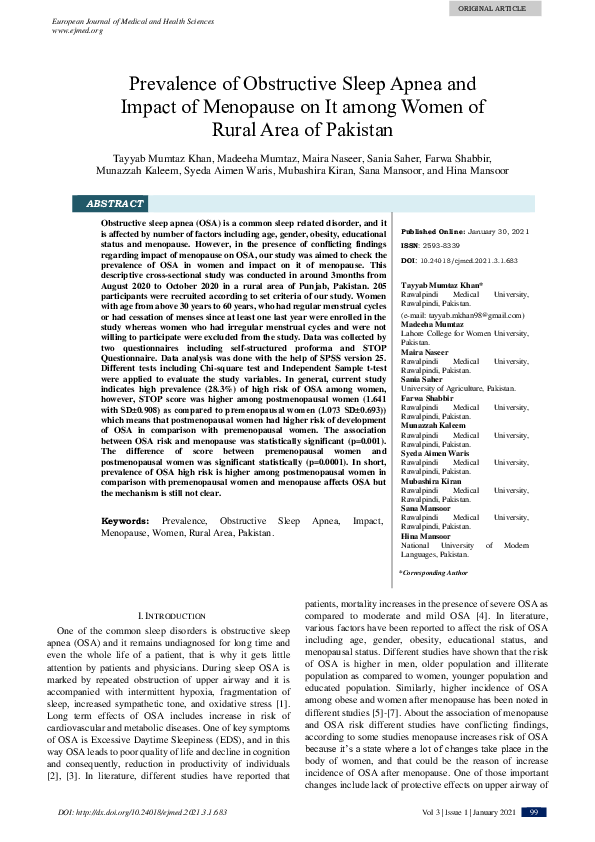(PDF) Prevalence of Obstructive Sleep Apnea and Impact of Menopause on ...
