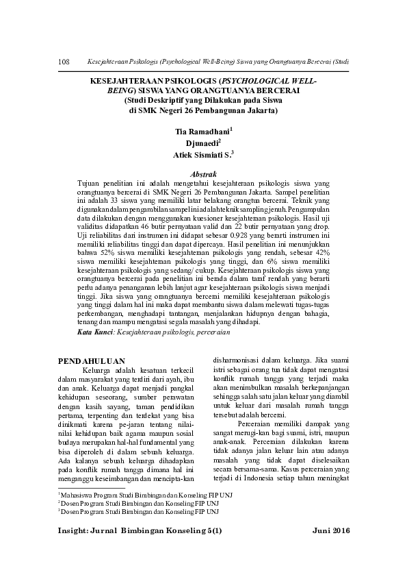 (PDF) KESEJAHTERAAN PSIKOLOGIS (PSYCHOLOGICAL WELL-BEING) SISWA YANG