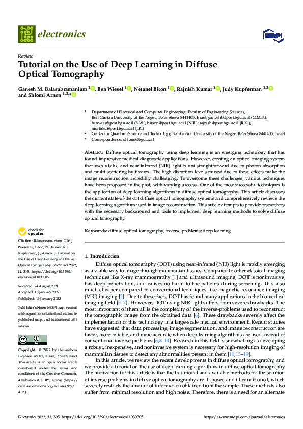 (PDF) Tutorial on the Use of Deep Learning in Diffuse Optical Tomography