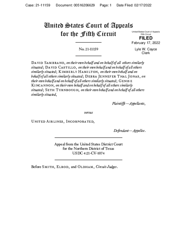 (PDF) Fifth Circuit Court of Appeals Sambrano, et al. v. United
