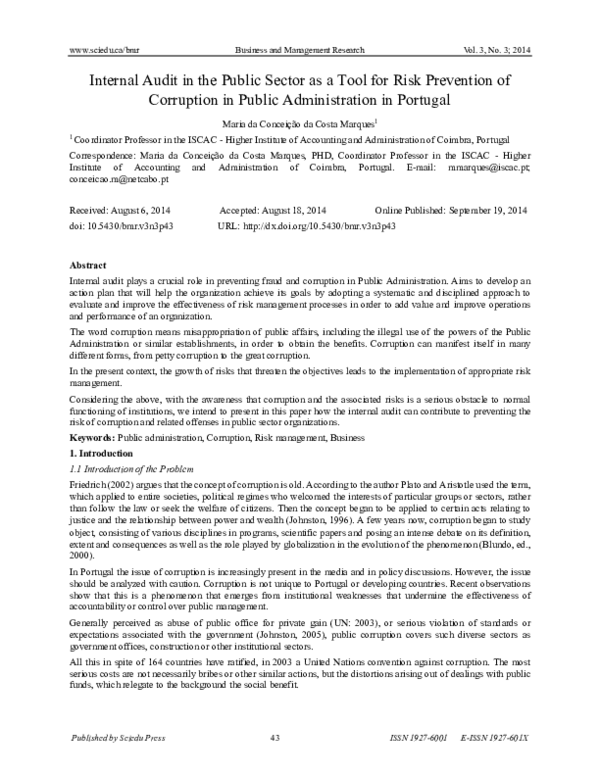(PDF) Internal Audit in the Public Sector as a Tool for Risk Prevention ...