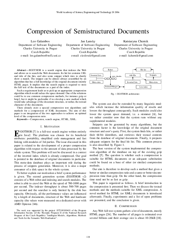 (PDF) Compression of Semistructured Documents