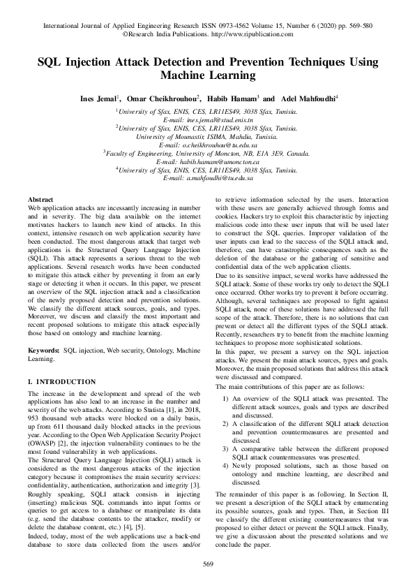 (PDF) SQL Injection Attack Detection and Prevention Techniques Using ...