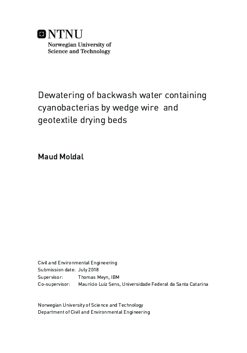  PDF Dewatering Of Backwash Water Containing Cyanobacterias By Wedge Wire And Geotextile Drying 