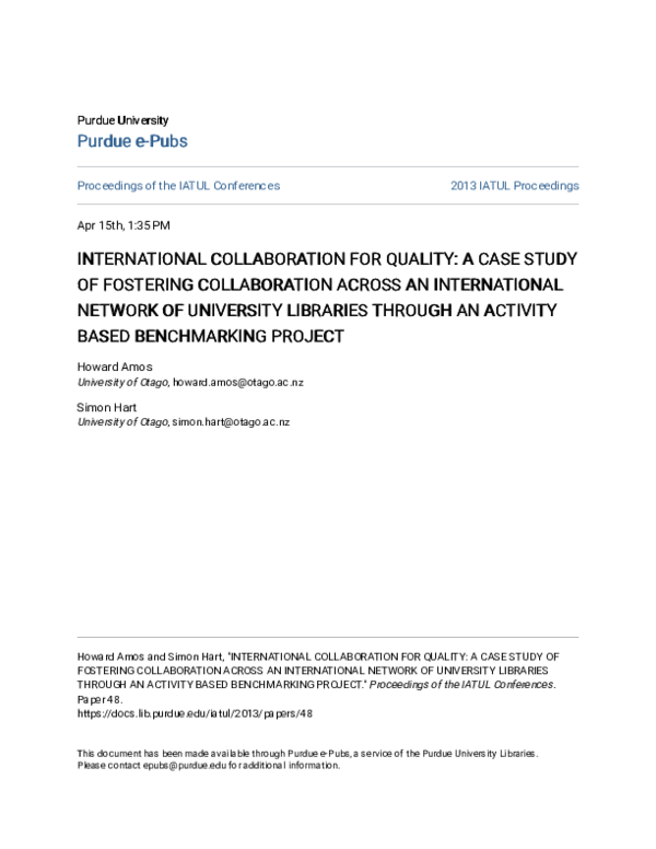 (PDF) International Collaboration for Quality: A Case Study of ...