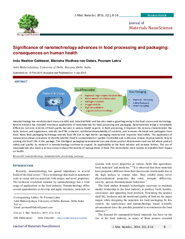 (PDF) Significance of nanotechnology advances in food processing and ...