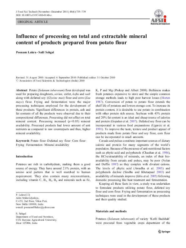 (PDF) Influence of processing on total and extractable mineral content ...