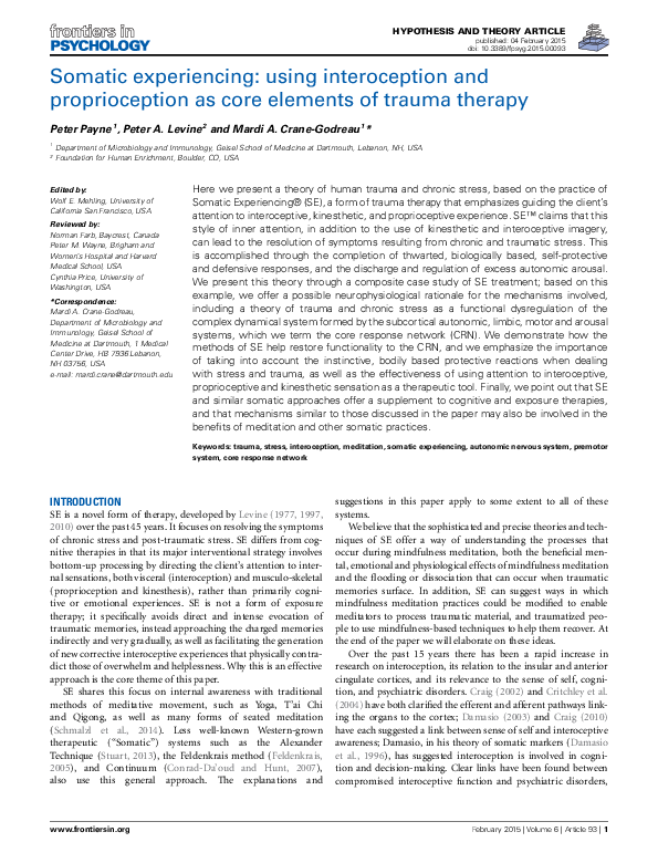 (PDF) Somatic experiencing: using interoception and proprioception as ...