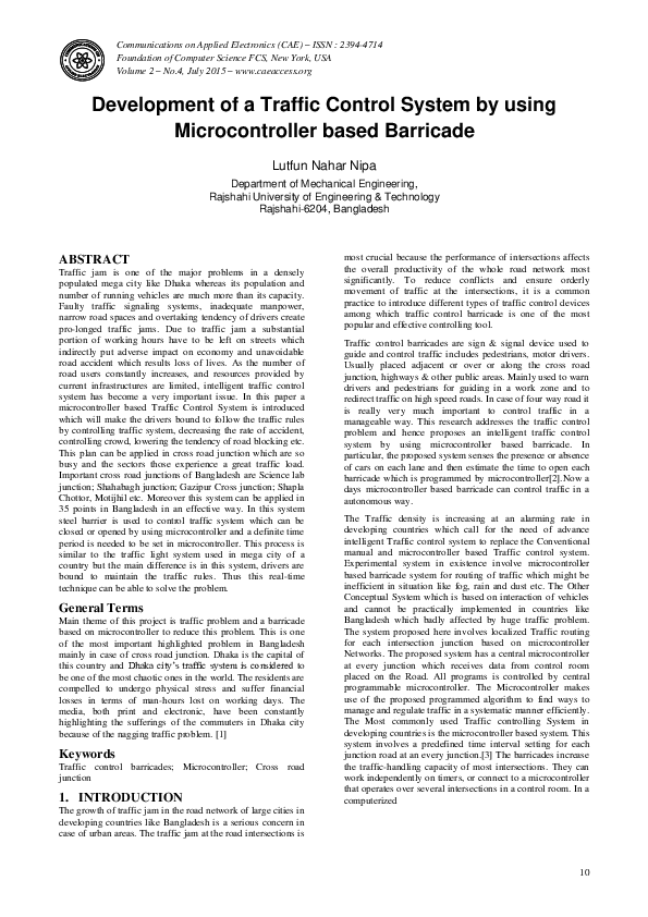 (PDF) Development of a Traffic Control System by using Microcontroller ...