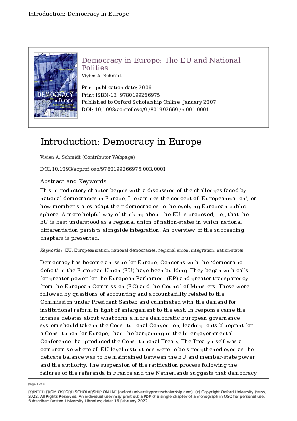 (PDF) Introduction: Democracy in Europe