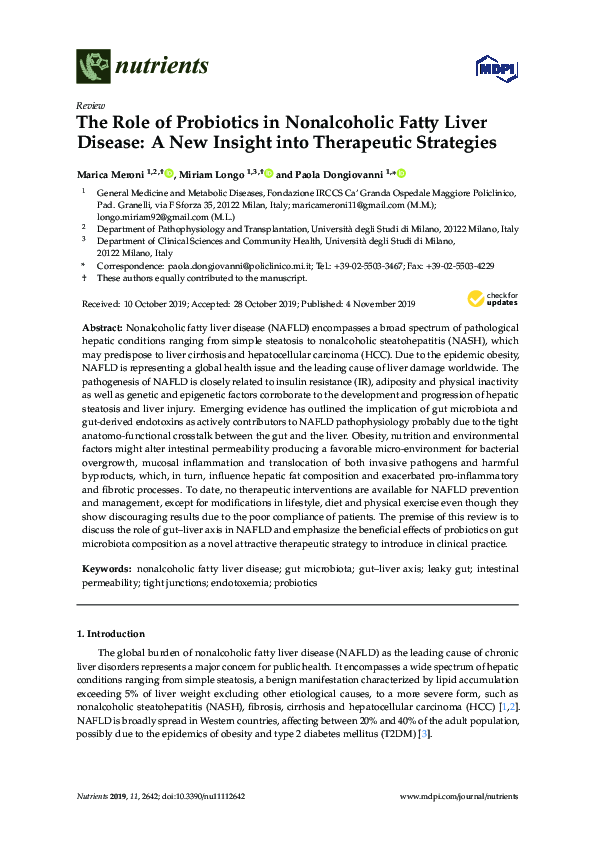 (PDF) The Role of Probiotics in Nonalcoholic Fatty Liver Disease: A New ...