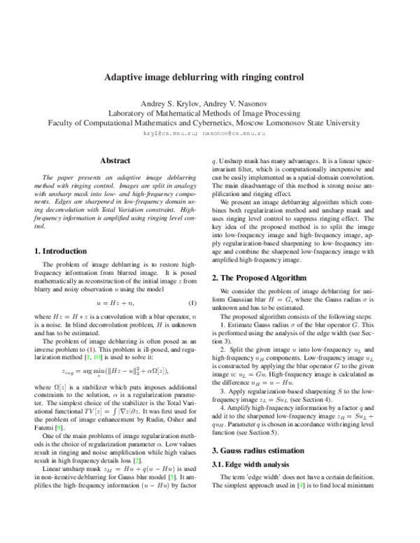 (PDF) Adaptive image deblurring with ringing control