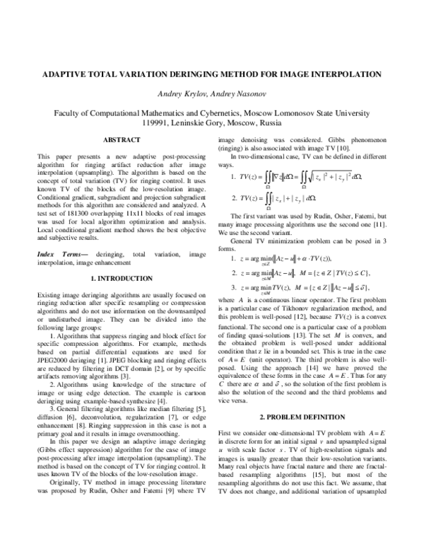 (PDF) Adaptive total variation deringing method for image interpolation
