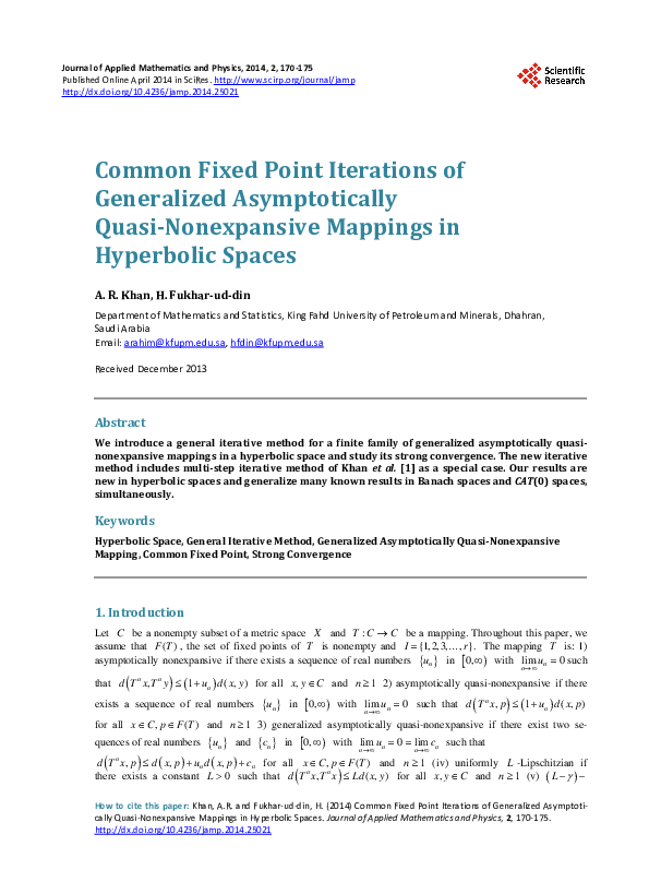 (PDF) Common Fixed Point Iterations of Generalized Asymptotically Quasi ...