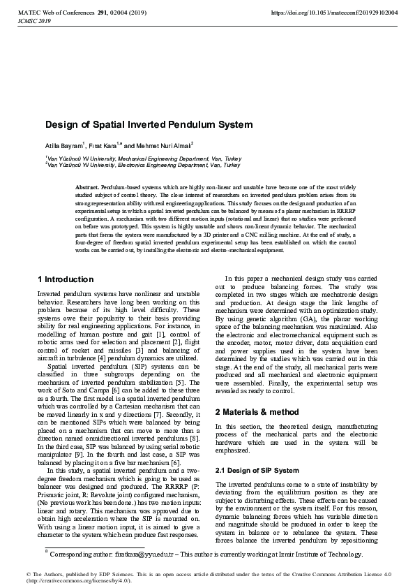 (PDF) Design of Spatial Inverted Pendulum System