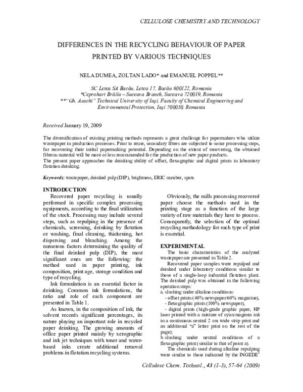 (PDF) Differences in the Recycling Behaviour of Paper Printed by ...