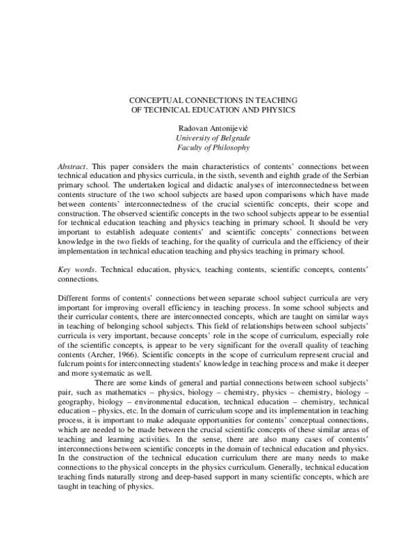 (PDF) Conceptual Connections in Teaching of Technical Education and Physics